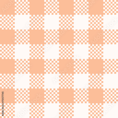 Pixel art tartan seamless pattern. Peach fuzz colors of the year 2024. Vector illustration