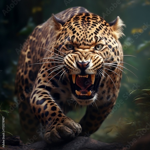 Aggressive big fierce leopard images Generative AI