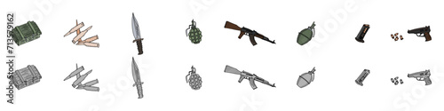 hand doodle weapons in color and black white army