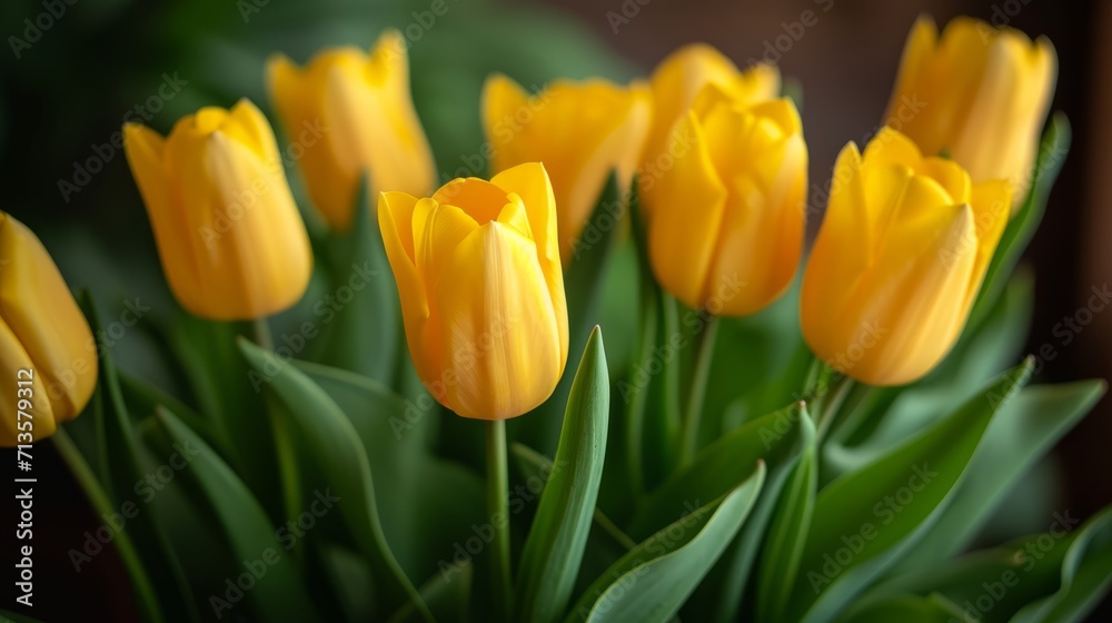 Obraz premium bunch of yellow tulips on black background, close up, spring, summer, love, 