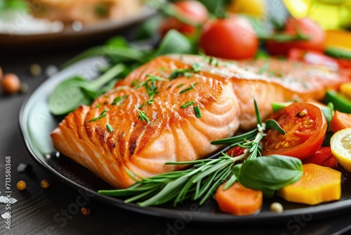 Close-Up of Delicious Salmon Plate