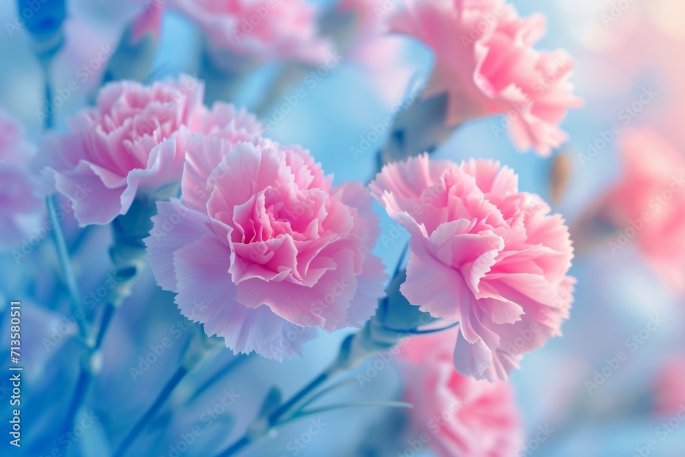 Fototapeta premium pink carnation flowers, Valentine or birthday concept. Retro style. Generative AI