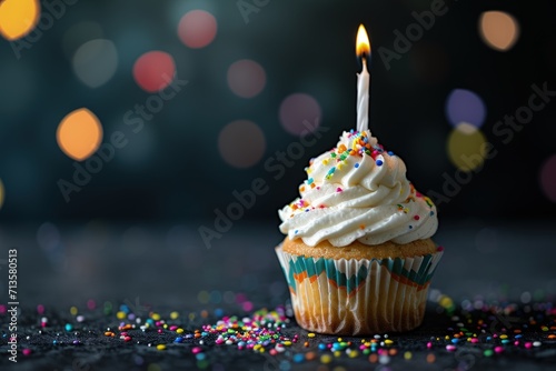 Cupcake With Lit Candle - Birthday Celebration