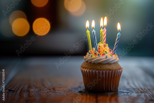 Colorful Birthday Cupcake With Candles
