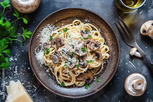 Delicious Pasta With Mushrooms and Parmesan Cheese