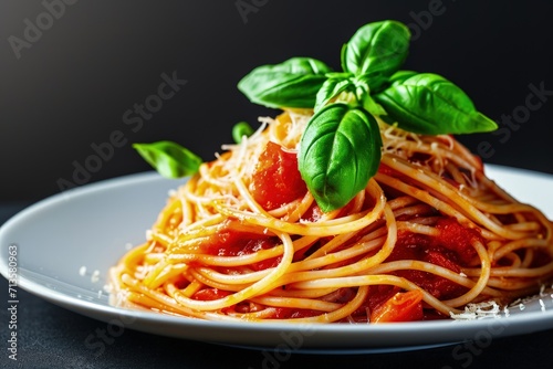 Plate of Spaghetti With Fresh Basil