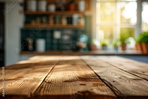 Close-Up of Wooden Kitchen Table
