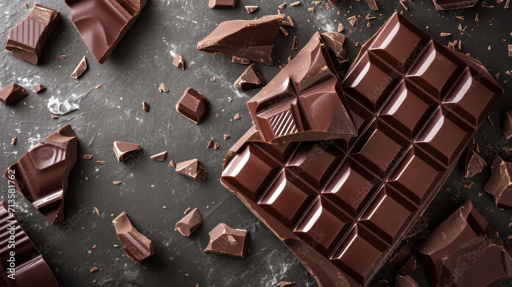 Background showcasing sweet and delicious shards of chocolate bars Background showcasing sweet and delicious shards of chocolate bars
