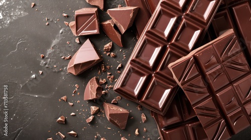 Background with tempting and tasty shards of chocolate bars.
 photo
