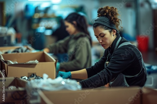 Woman Working in Factory With Boxes