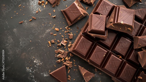 Background showcasing sweet and delicious shards of chocolate bars