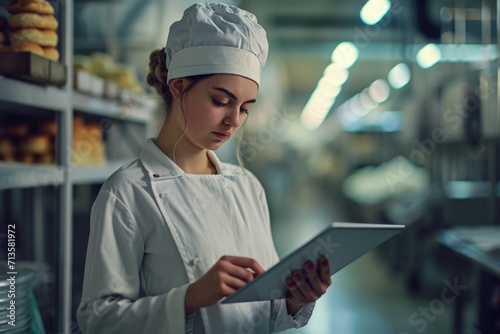 Woman Chef Examining Tablet for Recipes