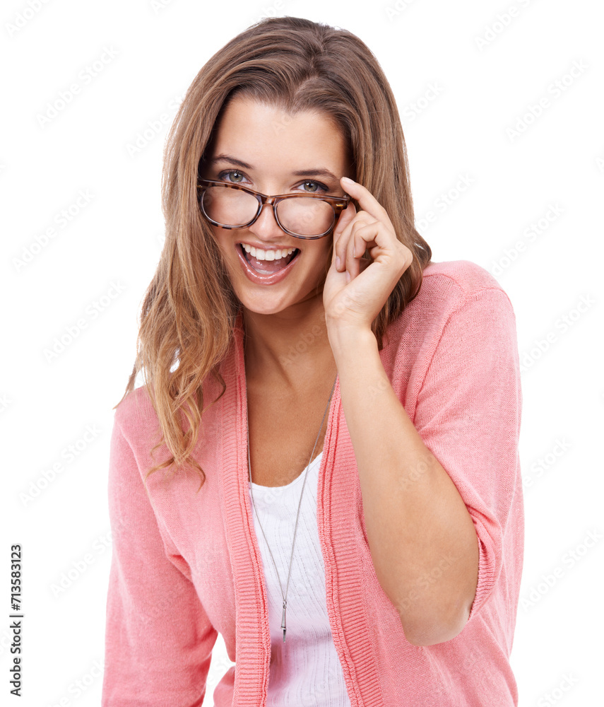 Woman, portrait and glasses for optical health in studio, eyecare and prescription on white background. Happy female person, ophthalmology and spectacles for eyesight, frame and lenses for vision Woman, portrait and glasses for optical health in studio, eyecare and prescription on white background. Happy female person, ophthalmology and spectacles for eyesight, frame and lenses for vision