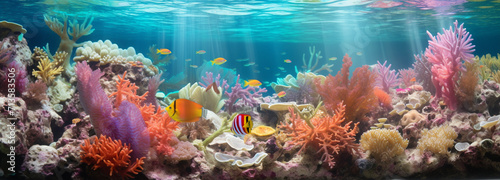 Colorful corrals underwater, generative AI © Tetiana Romaniuk