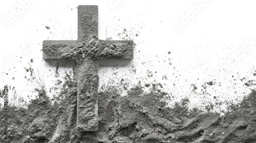 Ashes crucifix cross on white background. Ash Wednesday and Easter holiday concept
