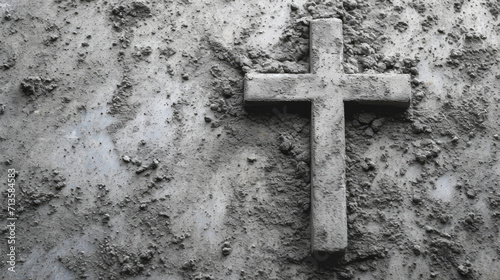 Ashes crucifix cross relief on concrete background. Ash Wednesday and Easter holiday concept