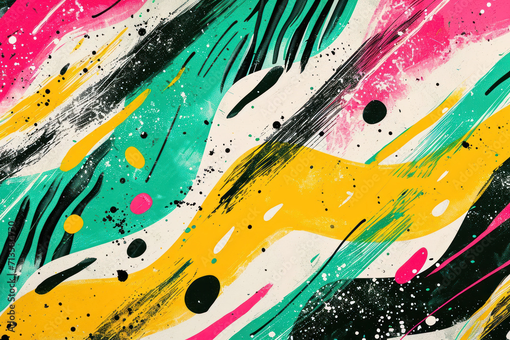 Neon 90s Vibes, Colorful Abstract Art with Green and Pink