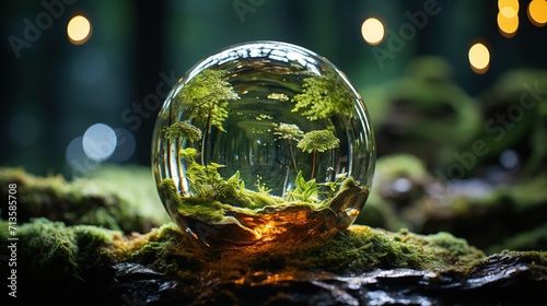 Wallpaper Mural Crystal ball in forest, nature background. Earth day concept. Created with Generative AI Torontodigital.ca