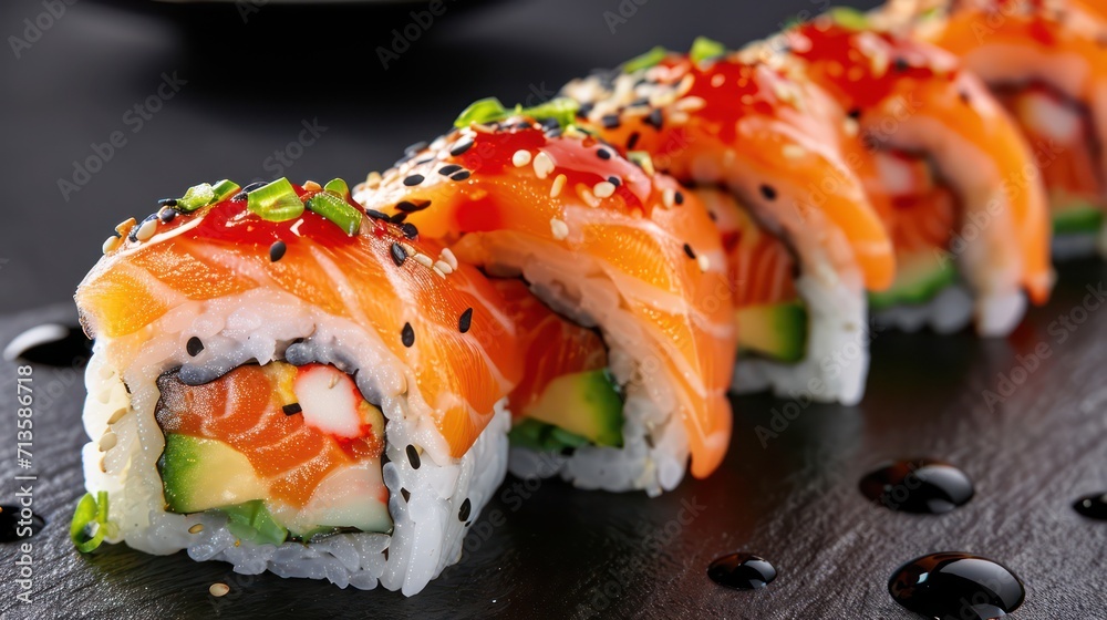 Capturing the essence of sushi, this stunning photo highlights the delicious and healthy aspects of this traditional Japanese dish, featuring various toppings and variations.
Capturing the essence of sushi, this stunning photo highlights the delicious and healthy aspects of this traditional Japanese dish, featuring various toppings and variations.