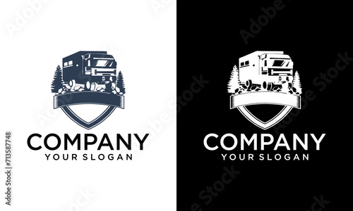 Trucking company logo. Bold badge emblem logo concept. Ready made logo template set vector isolated