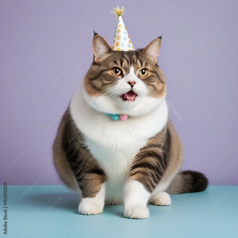 Adorable Pudgy Cat in Birthday Celebration