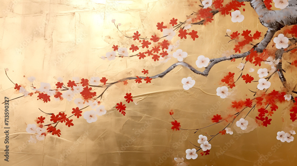 Cherry Blossoms on a Golden Background - Japanese Painting