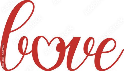 Love word lettering handwritten with heart shape