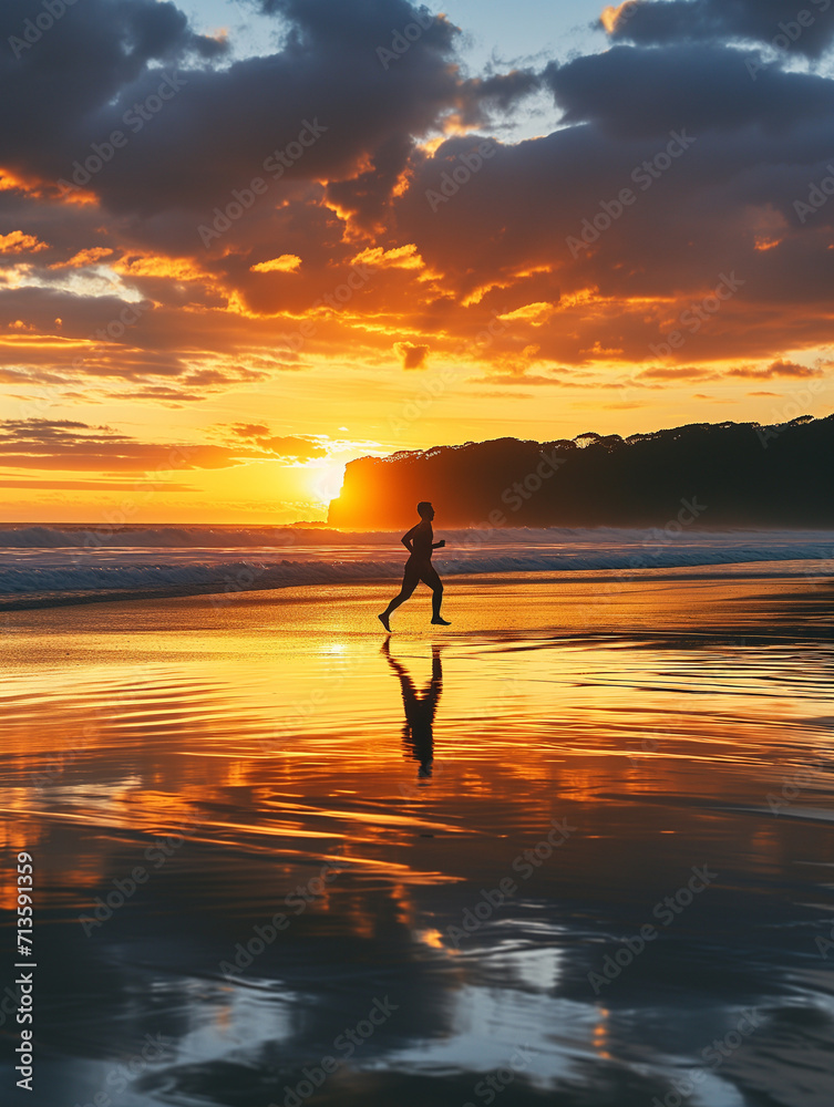 A Photo of a Jogger Running Along a Beach At Sunset