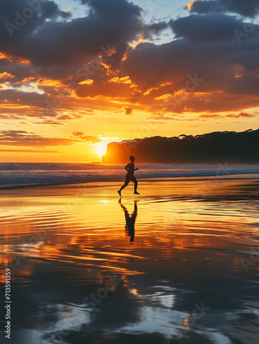 A Photo of a Jogger Running Along a Beach At Sunset