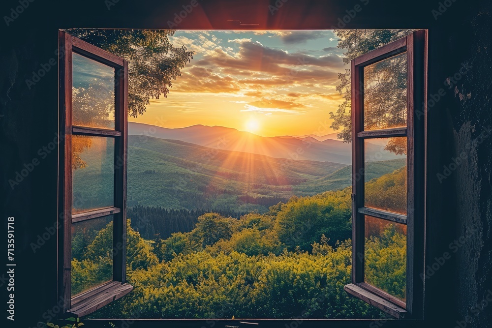 Fototapeta premium Majestic Mountains Through an Open Window