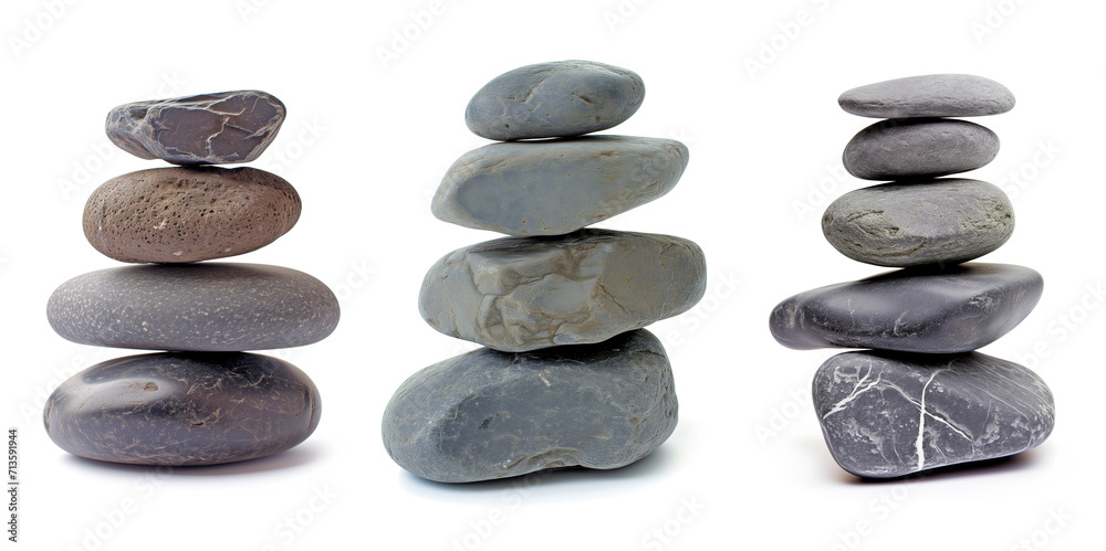 A variety of smooth, polished pebbles showcasing different colors, textures, and patterns, isolated on a white background A variety of smooth, polished pebbles showcasing different colors, textures, and patterns, isolated on a white background