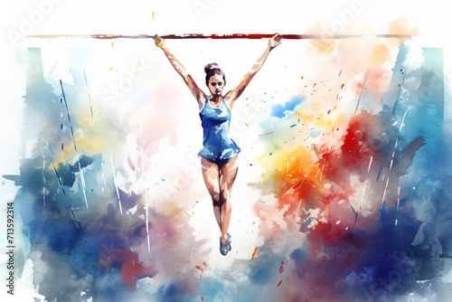 A girl does gymnastics watercolor. Generation AI photo