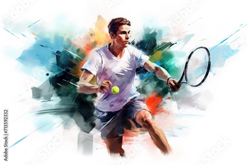 Playing tennis watercolor. Generation AI © Natali