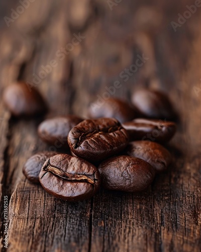 A Pile of Coffee Beans on a Wooden Table