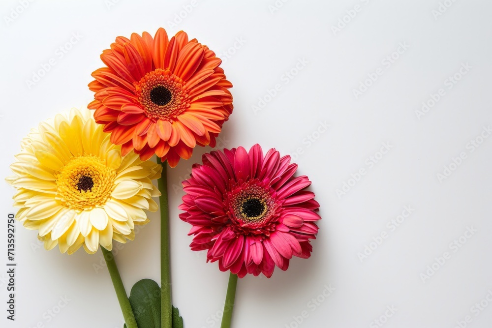 Three Colorful Gerberia Flowers in a Vase Three Colorful Gerberia Flowers in a Vase