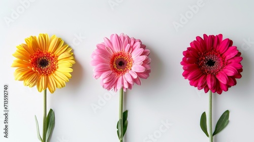 Three Different Colored Flowers in a Row