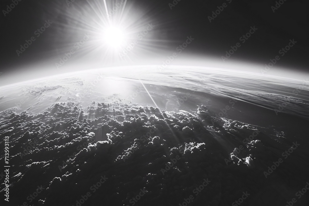 Obraz premium Sunrise from Space, dramatic monochrome