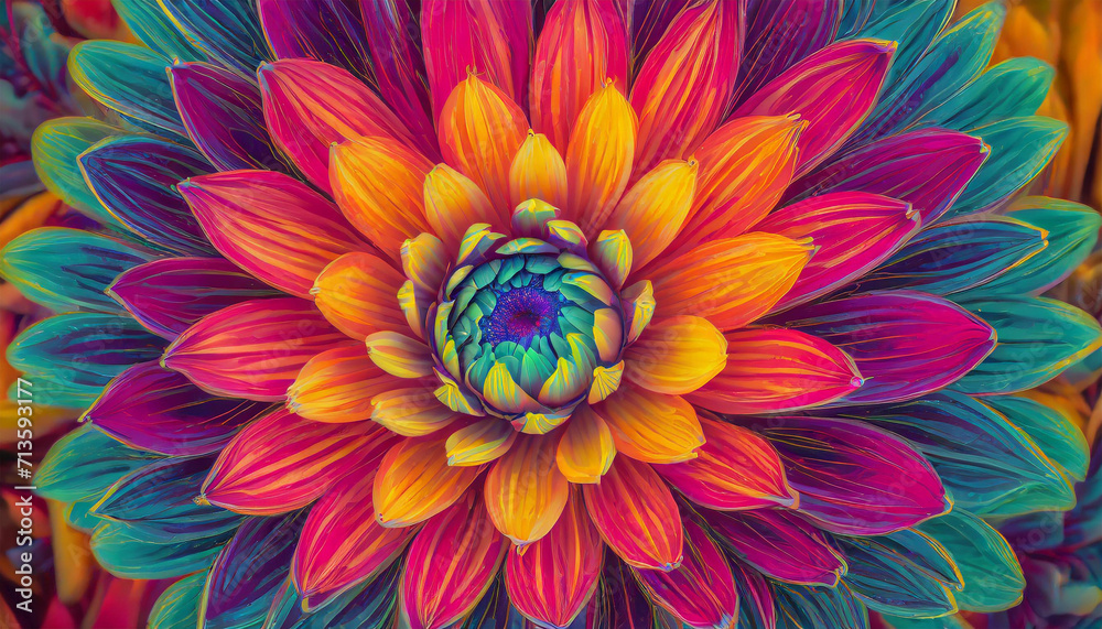 Close up of a multi colour flower. Generative AI Close up of a multi colour flower. Generative AI