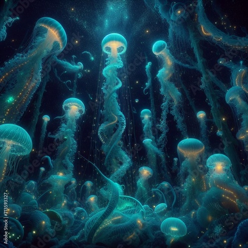 bioluminescent creatures glowing sea life