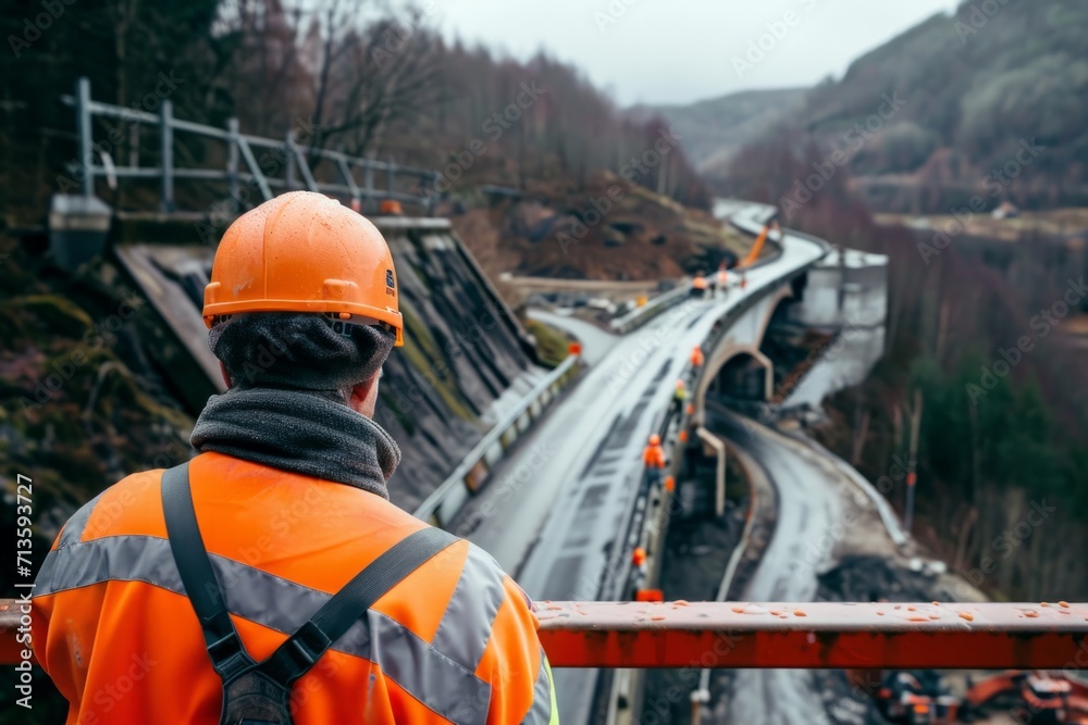 a construction worker looking at a bridge over the road Generative AI a construction worker looking at a bridge over the road Generative AI