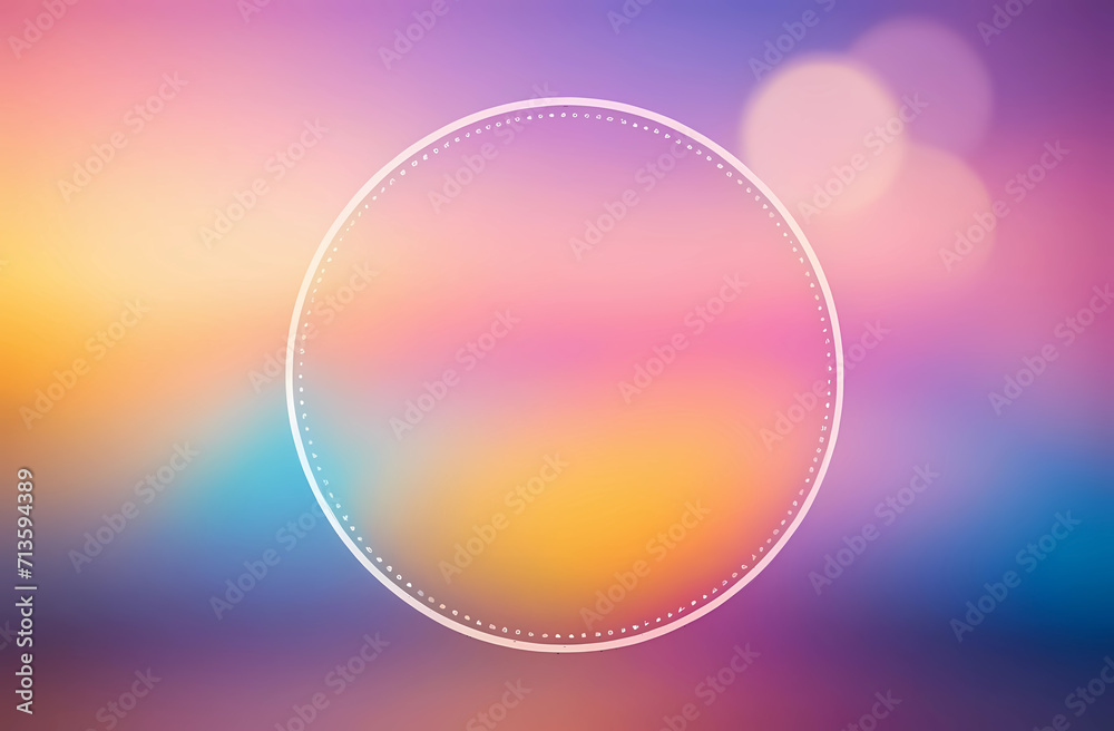 White outline circle on the background of the sky in orange and purple colors