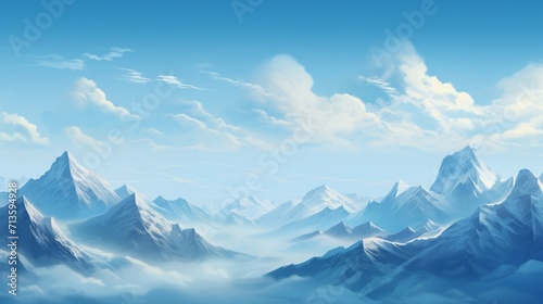 A serene mountain range under a clear blue sky in the morning, showcasing the majestic peaks and tranquil atmosphere of a morning mountain view - Generative AI photo