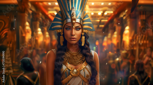 Beautiful Woman Queen of Egypt, casino bright background