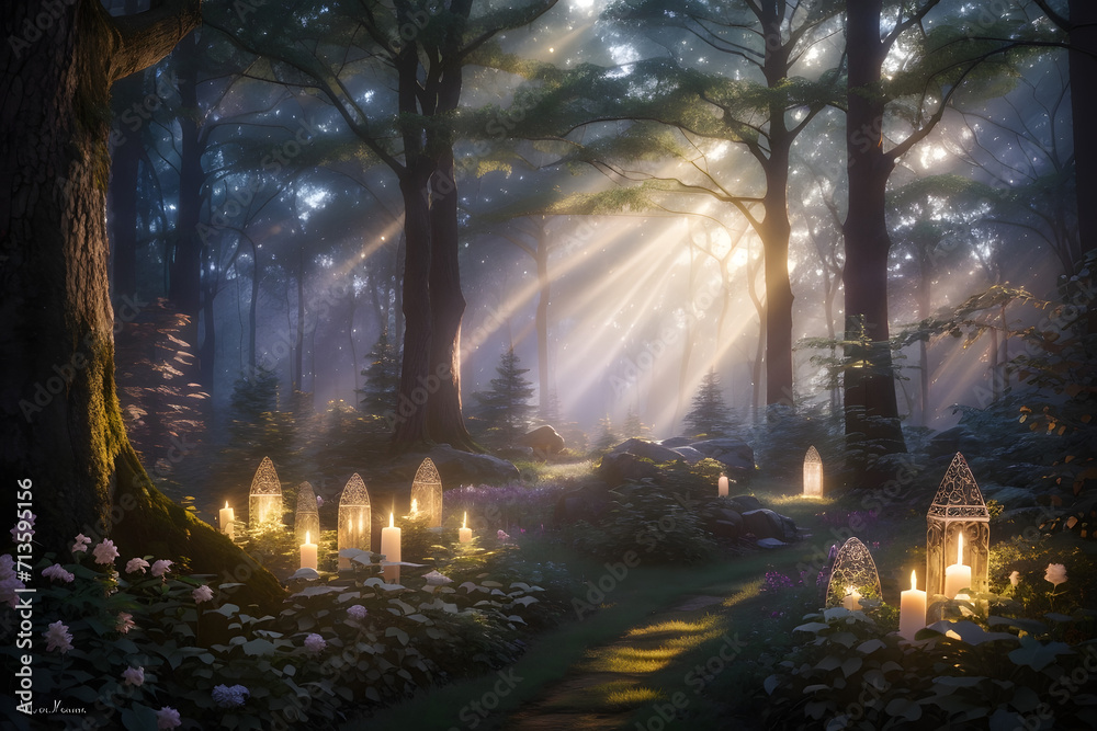 Twilight Tranquility: Enchanting Forest Landscape at the Dusk Hour - AI