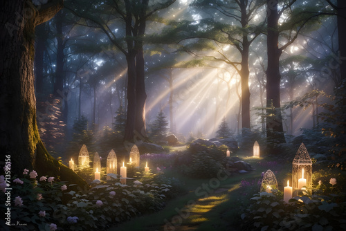 Twilight Tranquility  Enchanting Forest Landscape at the Dusk Hour - AI