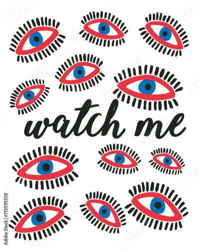 Eyes background, slogan text design. shirt print