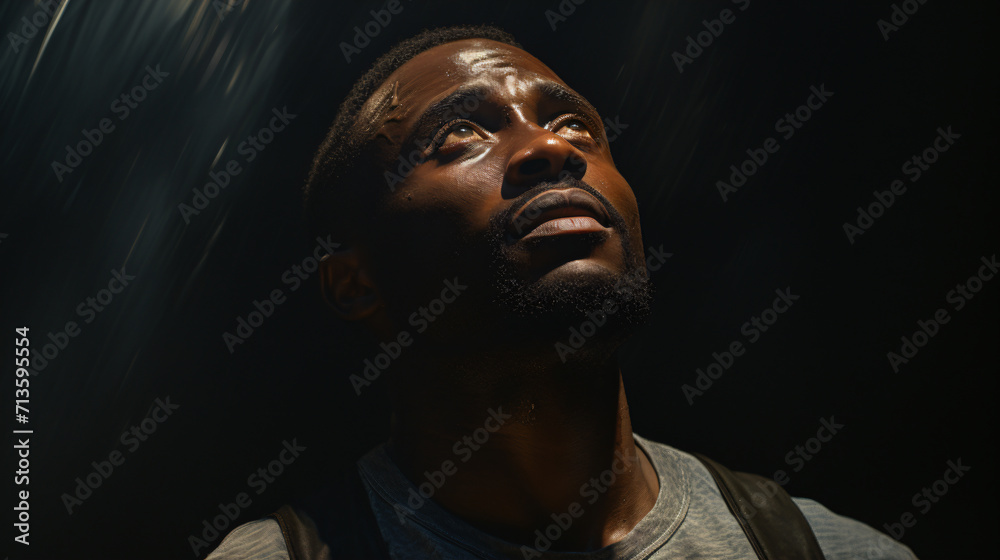 Portray the profound emotions of a man gazing with a somber expression. Generative AI Portray the profound emotions of a man gazing with a somber expression. Generative AI