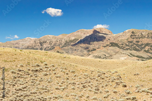 Autum desert hill and prairie landscape with clear blue sky of the Wyoming wilderness  USA