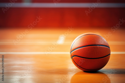 Orange Basketball on Indoor Court Close-Up © spyrakot