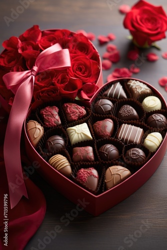 Heart-Shaped Box of Chocolates - Gourmet Treats for Indulgence and Romance, Valentine's Day Concept